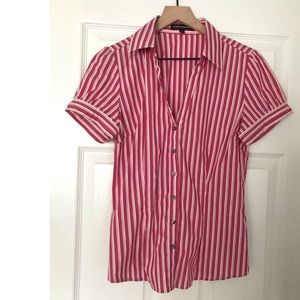 Express button up V neck stripe blouse